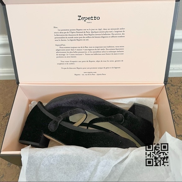 Repetto Rose Black Velvet Mary Janes w/ Silver Sparkle Low Heels - 35/5, BNIB - Picture 9 of 12